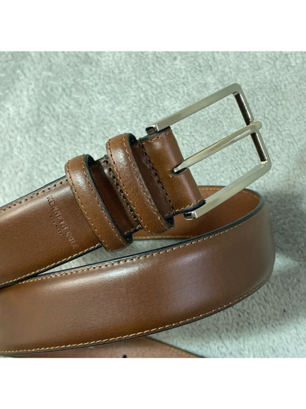 Kenneth Cole Men's S 30-32 Brown Leather Belt With Silver Buckle